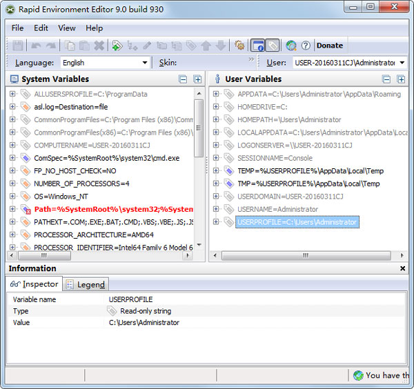 Rapid Environment Editor(查看系统环境变量) V9.0.930 多国语言绿色版